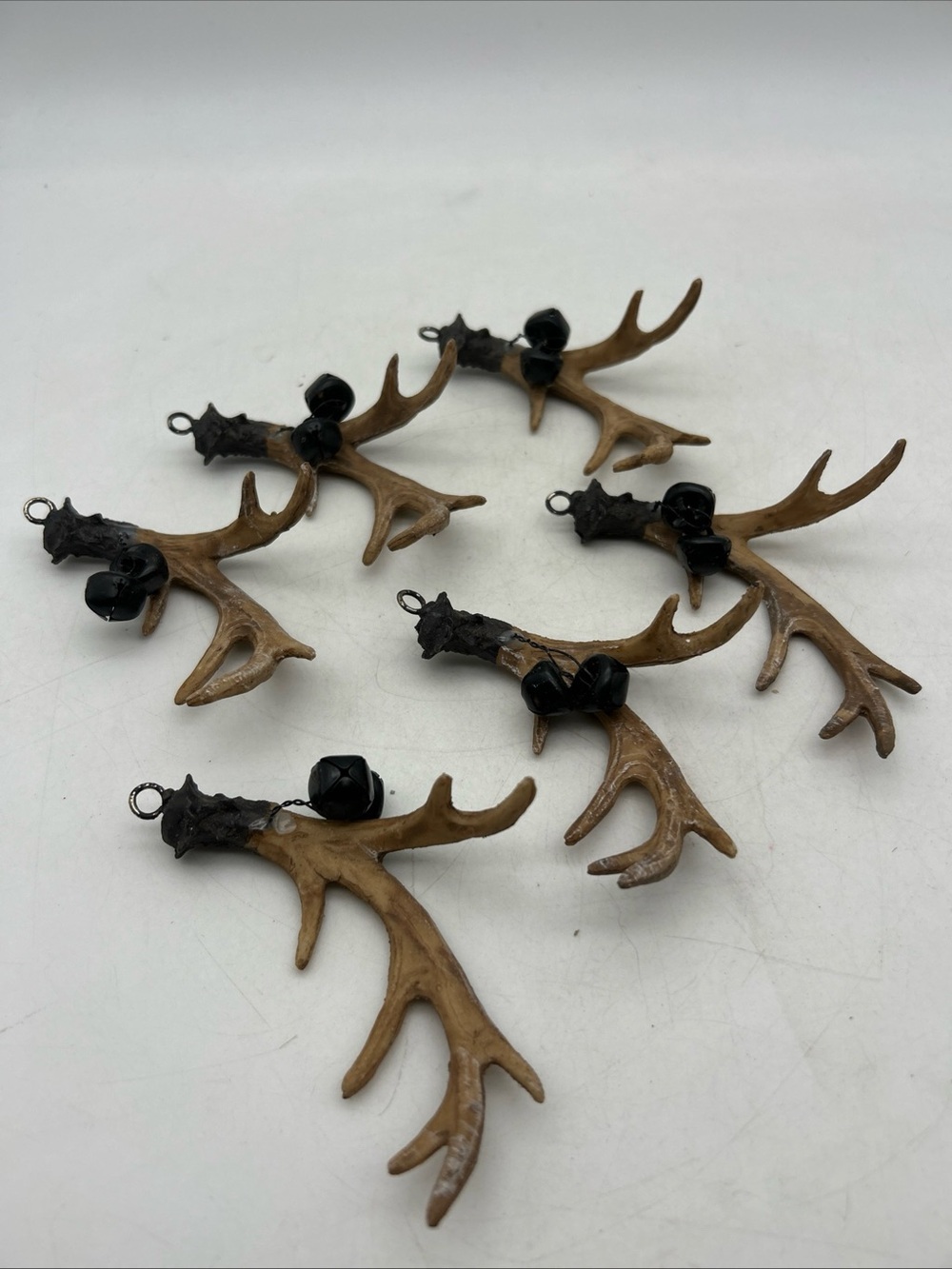 6-Holiday Time Antlers Deer Christmas Tree Ornament Decor 4” Jingle Bells